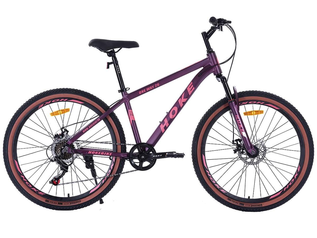 HOKE ONE WAY 26 матовый фиолетовый-розовый Алюминиевая рама, дисковые тормоза, втулки на промподшипниках